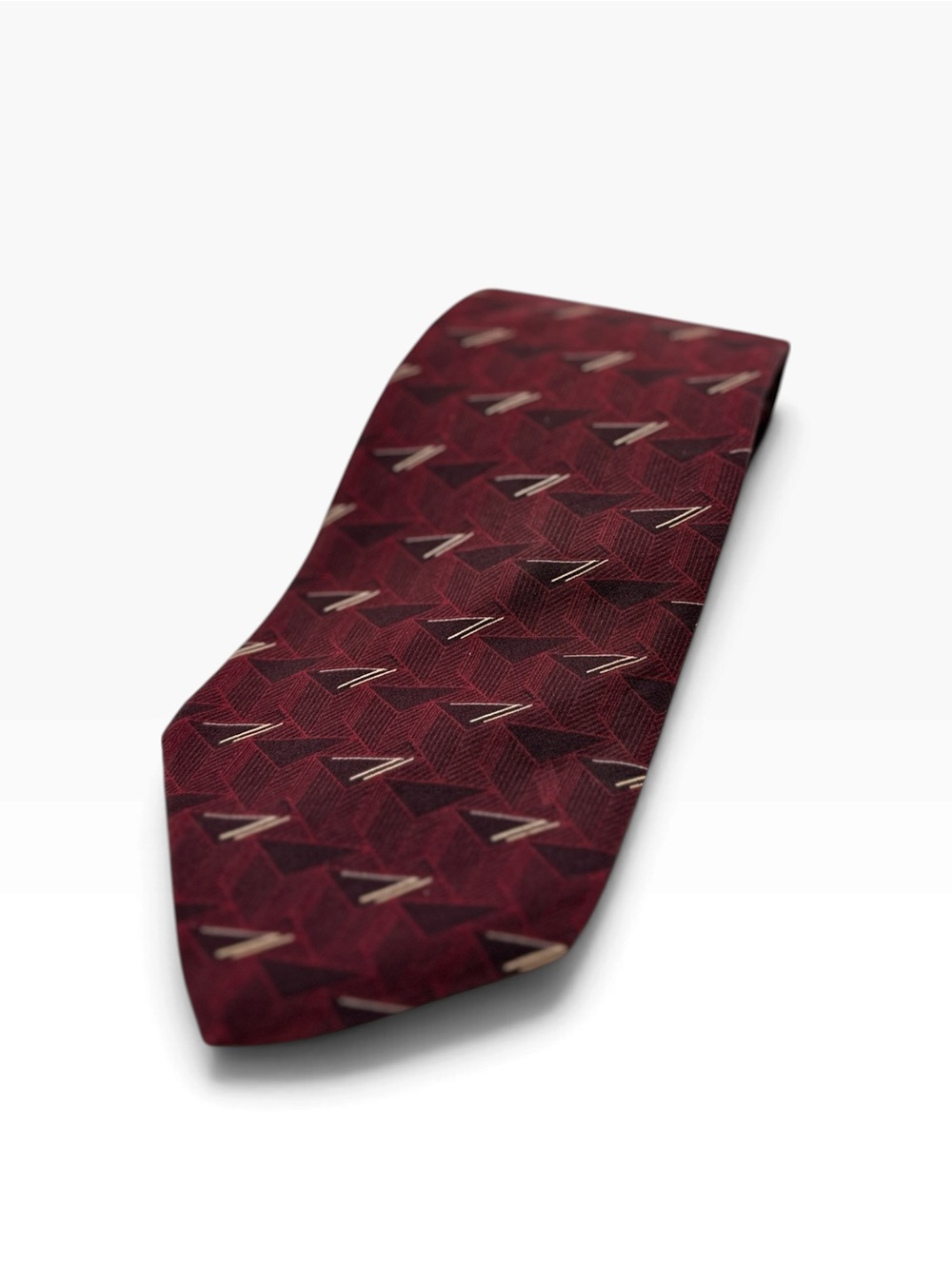 bill blass Maroon and Tan Geometric Silk Tie
